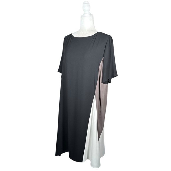 EILEEN FISHER Silk Georgette Crepe Color Block Shift Dress - Picture 8 of 13
